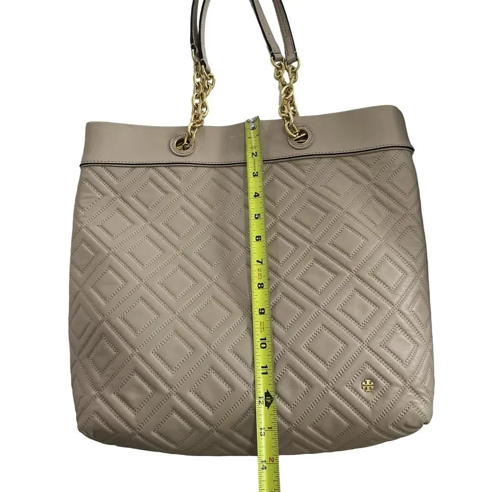 Tory Burch Fleming Quilted Large Soft Leather Tote Bag in Pale Pink Chain Straps